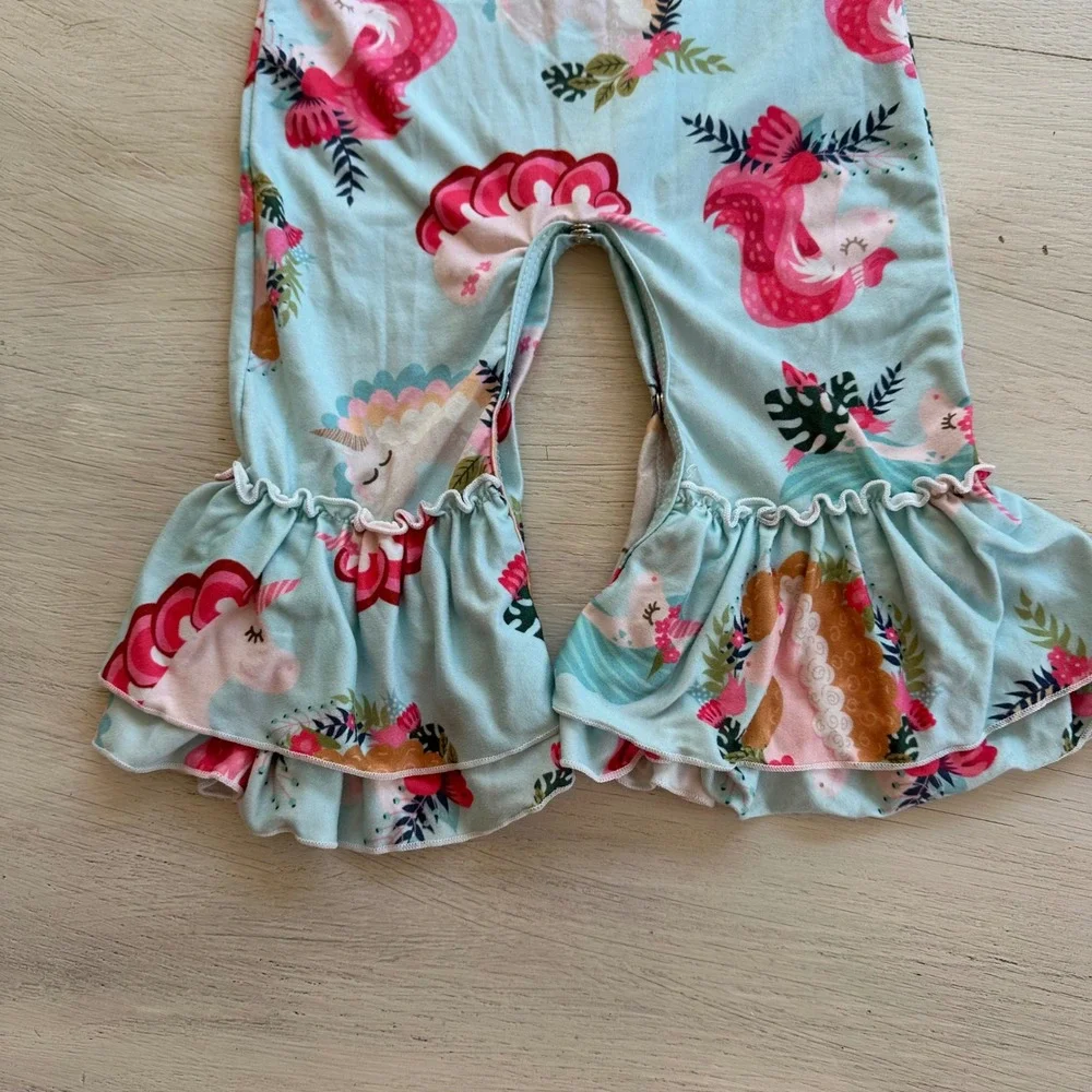 Isla Grace Baby Girls Unicorn Ruffle Bell Bottom Romper‎ Jumpsuit 6 9 Months